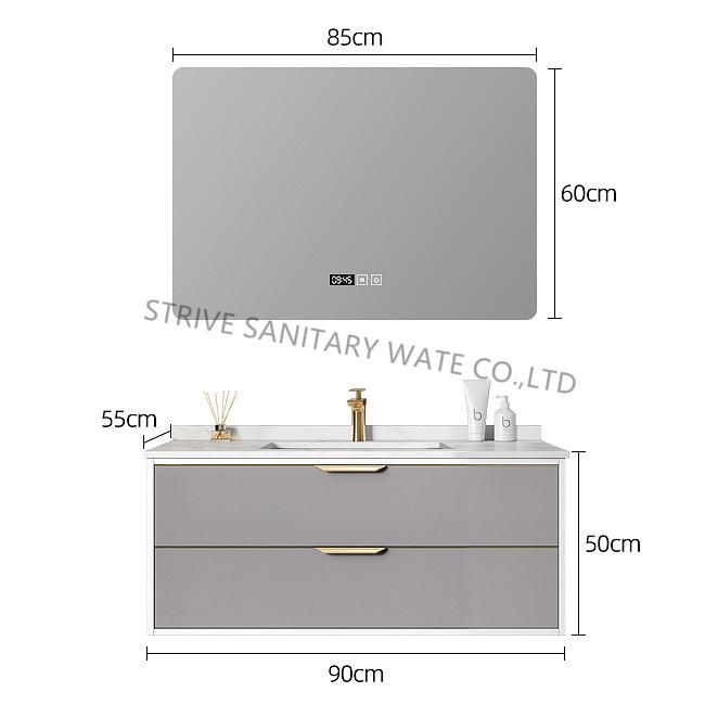 Modern Rock Plate Bathroom Cabinet Touch Switch LED Mirror Bathroom Vanity