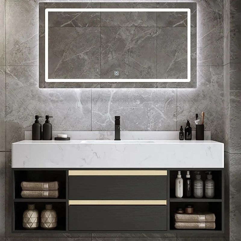 China Factory Wholesale Modern Rock Plate Bathroom Cabinets with Round Mirror