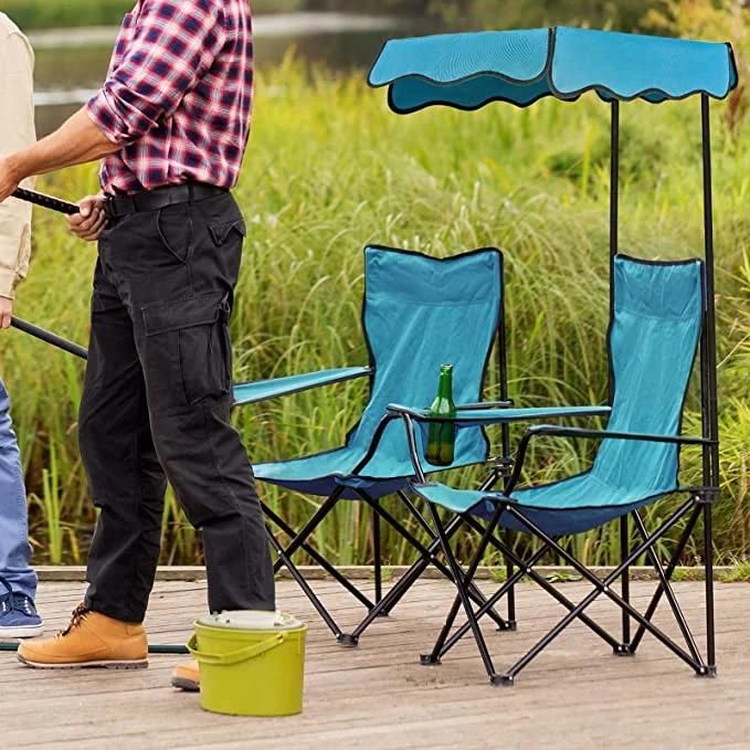 Outdoor Camping Chair, Beach Chair with Canopy Shade, Portable & Folding Camping Chair with Shade Canopy, Heavy Duty Canopy Chair with Durable Folding Seat