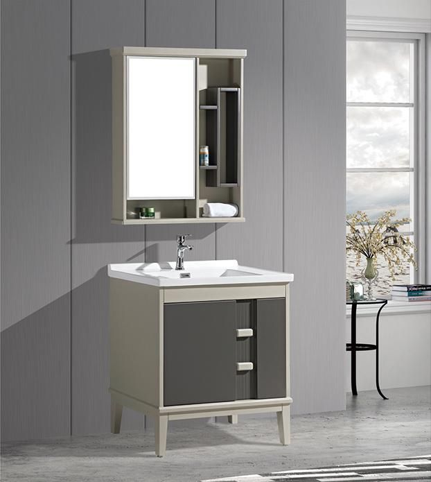 New Design Floor Mounted Waterproof Ceramic Basin Bathroom Cabinets with Large Storage & Mirror