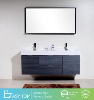 Waterproof Double Sink Gray Oak Wall Mount Modern Bathroom Vanity
