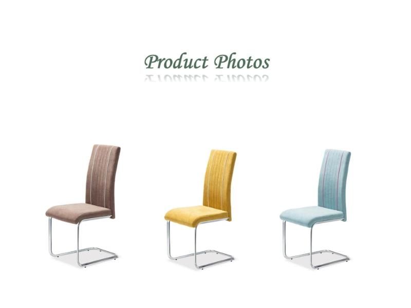 Modern Design Home Hotel Restaurant Upholstered Furniture Fabric Metal Chromed Leg Dining Chair