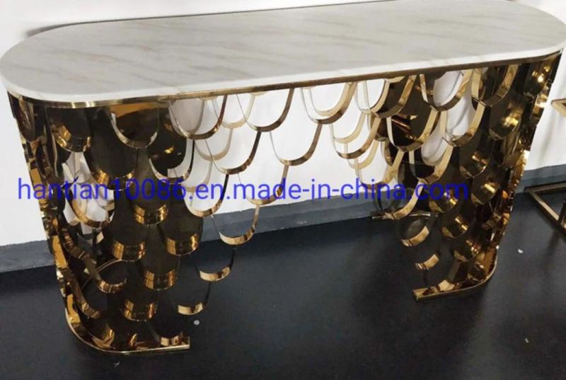 Night Club Entryway Hallway Marble Wedding Console Table with Gold Stainless Steel Legs