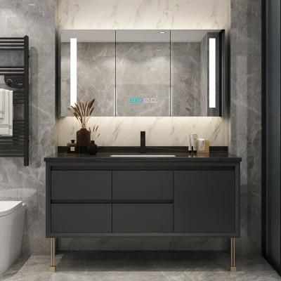 The Hotel Modern Light Luxury Multi-Mirror Ceramic Basin White Rock Board Countertop Bathroom Cabinet