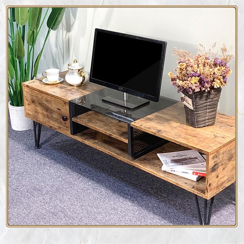 Modern Simple Solid Wood Pattern Double-Layer Storage TV Cabinet 0293