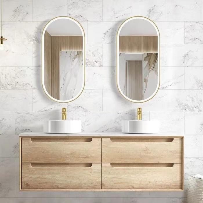 Modern Luxury Solid Wood Bathroom Cabinet Wall Mounted with Ceramics Sinks Bathroom Vanity