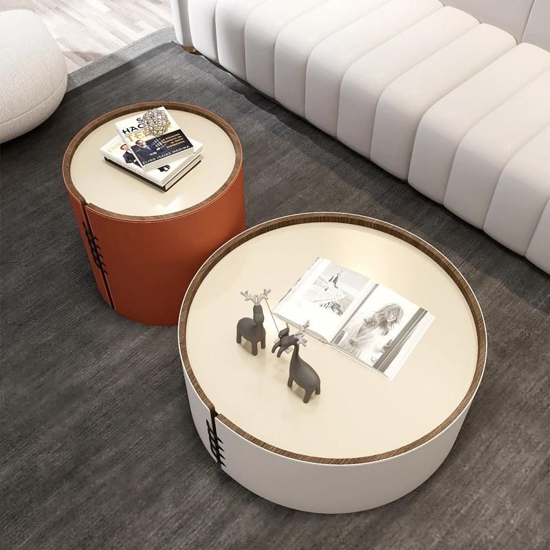 Home Furniture Leather Sintered Stone Tea Table