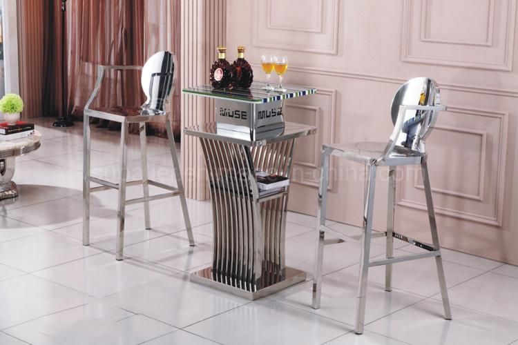 Nighclub Furniture Silver Stainless Steel High Bar Table with Stools