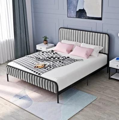 Modern Home Bedroom Furniture Metal Multifunctional Velvet Double Bed