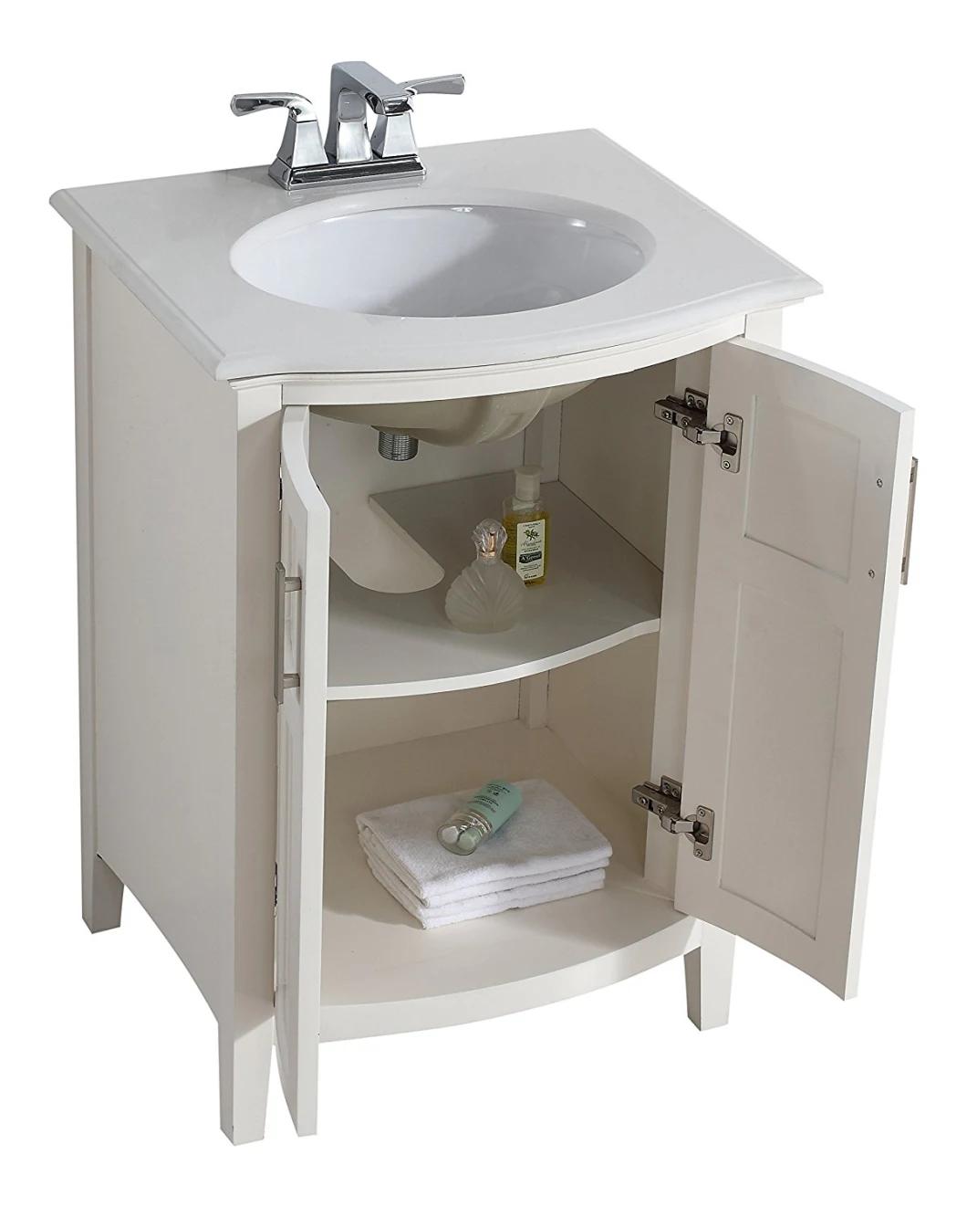 Solidwood and Plywood Modern Bathroom Cabinet with Large Storage& Ceramic Basin