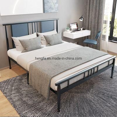 Nordic Modern Bedroom Household Furniture Upholstered Metal Full Size Bed