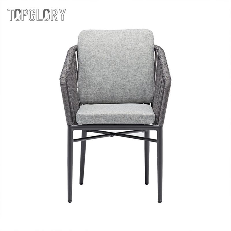 Outdoor Modern Home Hotel Balcony Furniture Aluminum Tube Olefin Rope Dining Table Chairs