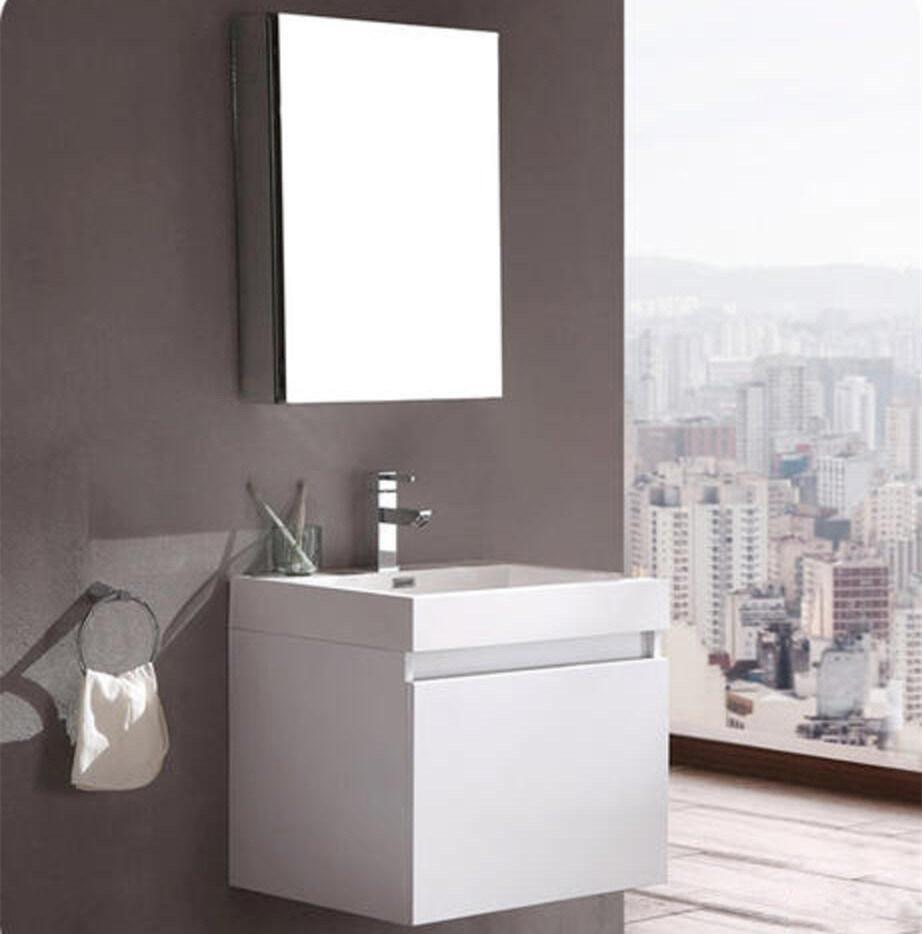 23 Inch Teak Wall Mounted Modern Style Bathroom Vanity with Mirror Medicine Cabinet