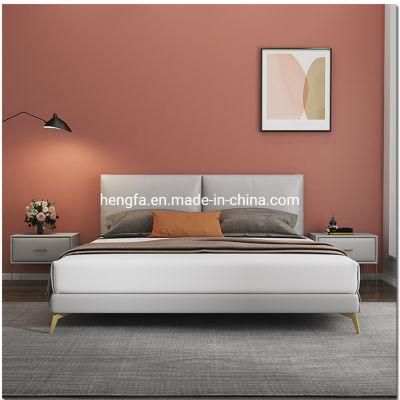 Modern Hotel Furniture Wooden Frame Bedroom Metal Legs Leather King Bed