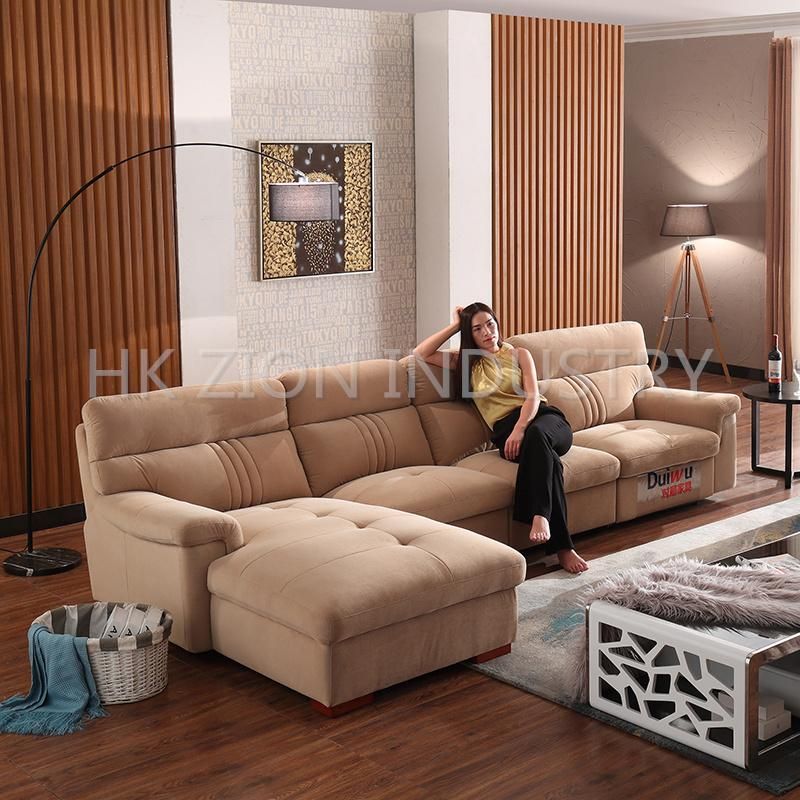 Fabric Sofa Set Living Room Furniture Modern Hotel Lounge Suites Furniture Apricot Suede Fabric for Sofa Sets L Shape Lazy Sofa