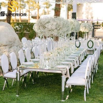 Silver Stainless Steel Dining Table with Chairs for Outdoor Wedding