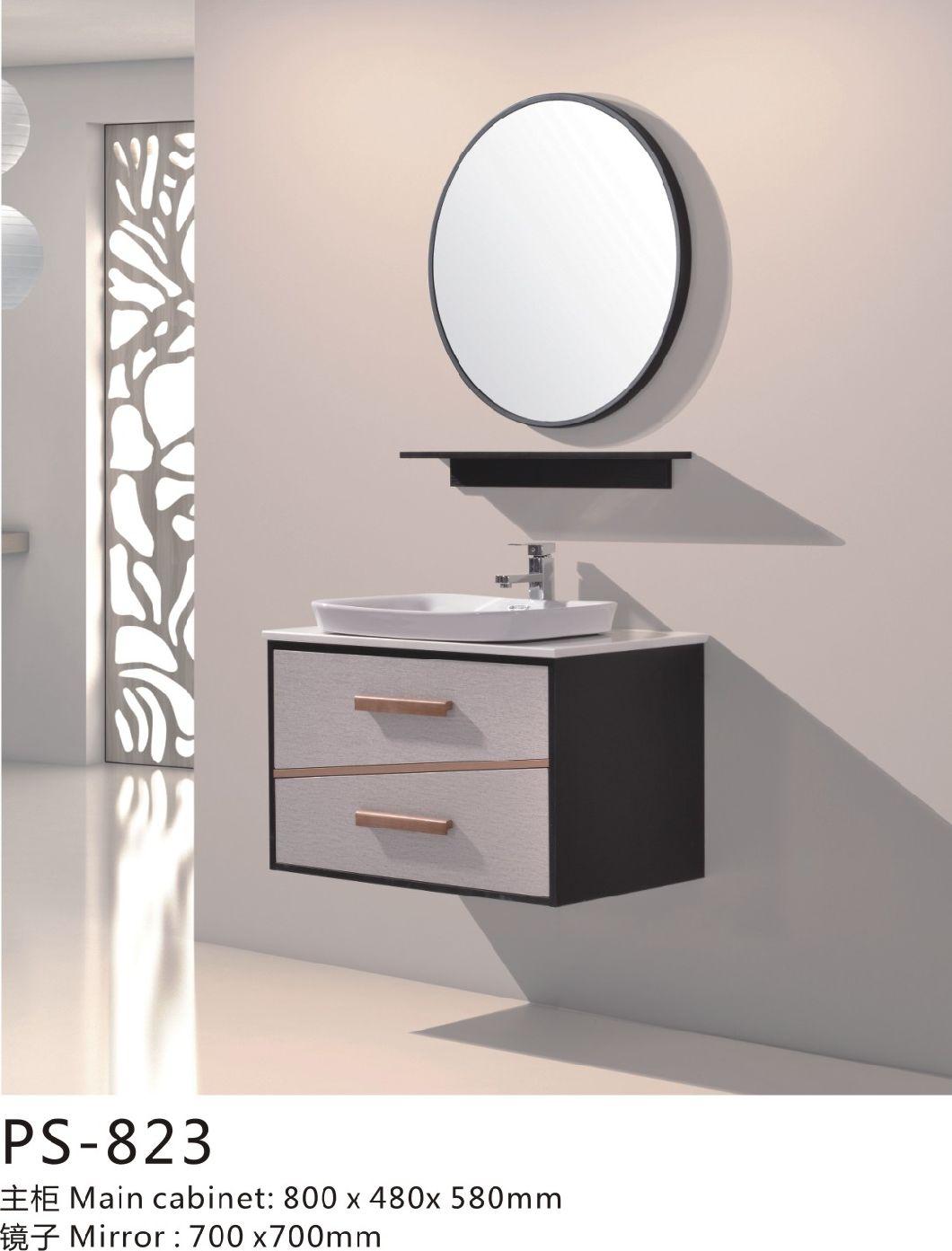 PVC Paint Free Wall Mounted Type Bathroom Furniture with Artificial Stone Top Ceramic Basin and Mirror