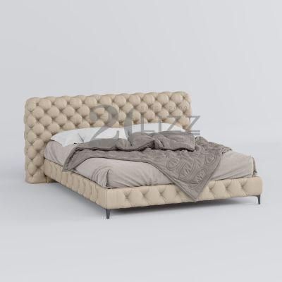 Wholesale Chesterfield Upholstered Leather Bed Modern Wooden King Size Hotel Bed with Good Quality