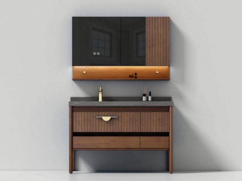 Brown Melamine Bath Cabinet with 2 Drawers Mirror Cabinet