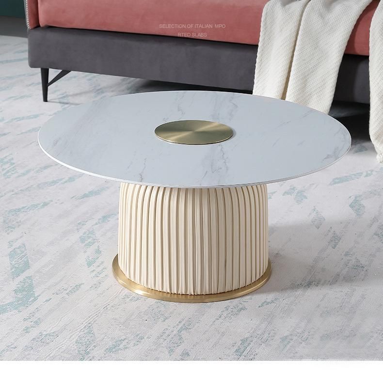 Hotel Furniture PU Leather White Marble Sintered Stone Coffee Table