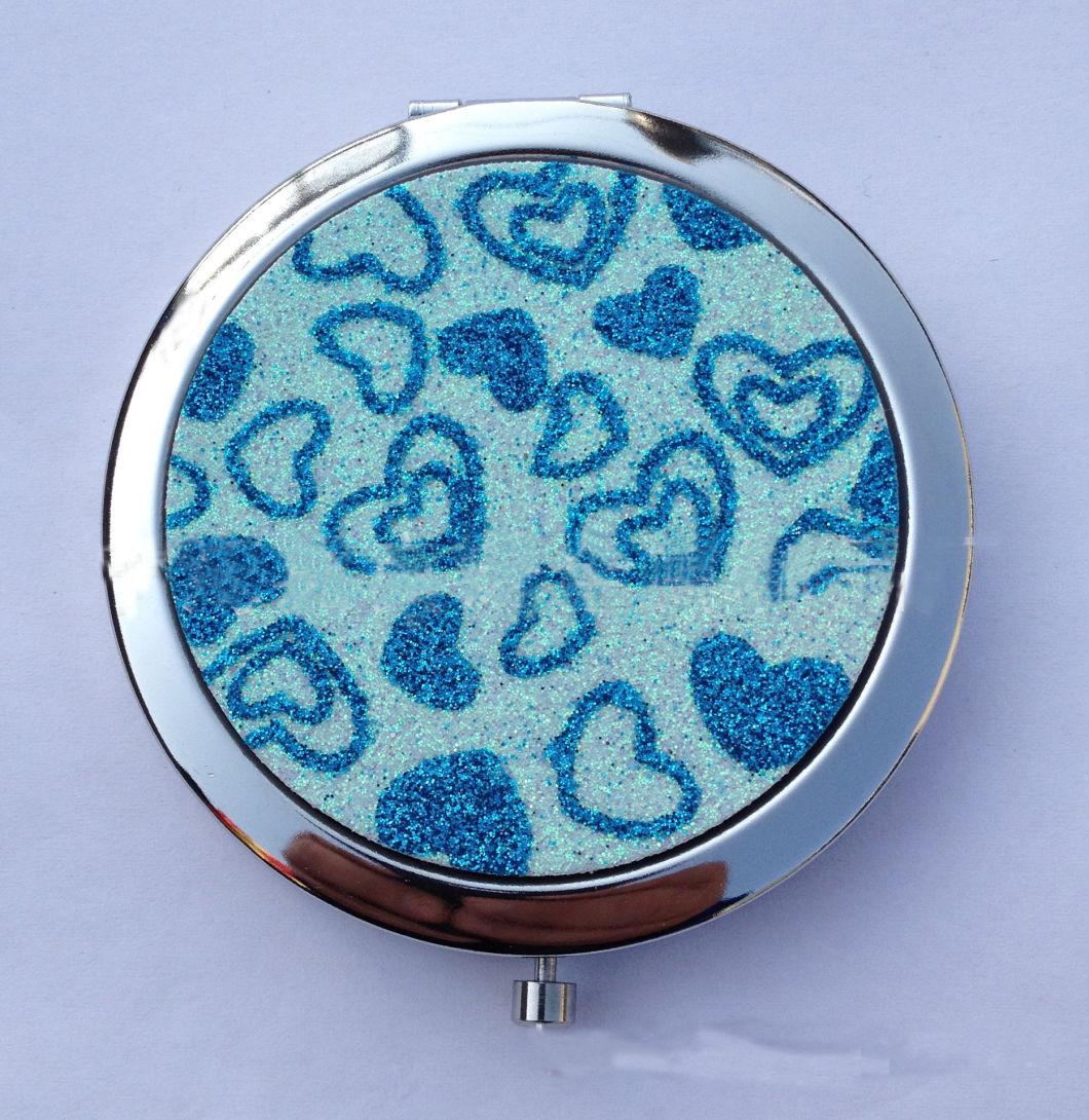 Aluminium Pocket Makeup Mirror with Glitter Decoration Silver Plated