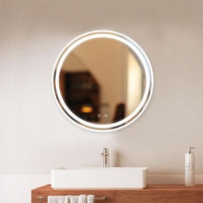 Round Anti-Fog Frameless LED Lighted Hotel Luxury Bathroom Mirror