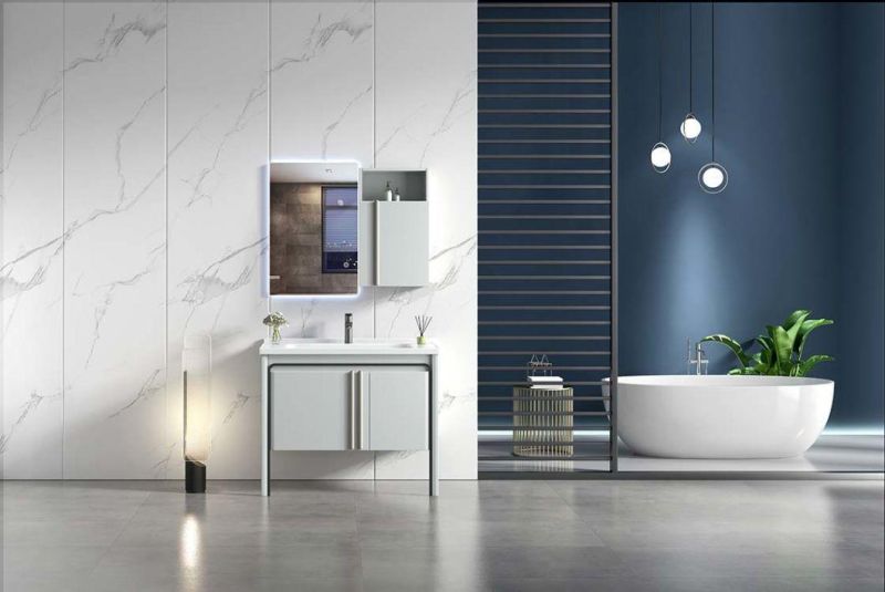 PVC White Bathroom Cabinet Modern Wall Mounted Bathroom Vanity with Mirror Cabinet