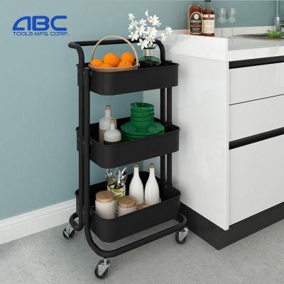 3-Tier Metal Rolling Utility Cart Kitchen Mobile Food Cart for Storage