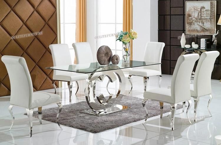 Clear Glass Top Dining Table with 4 Seater Chairs Set