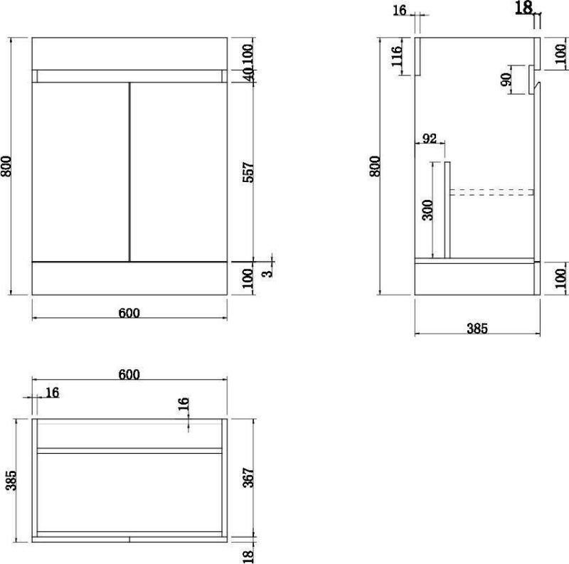 Bathroom Vanity Unit Basin Sink Storage Cabinet Furniture 2 Door 600mm Grey MDF