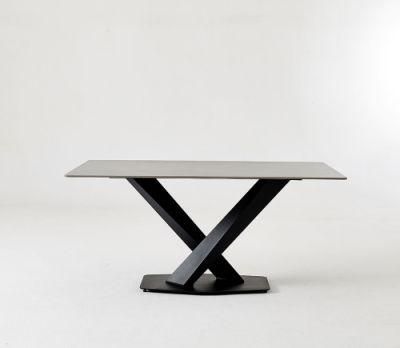 Modern Luxury White Office Table with Titanium Crossing Legs