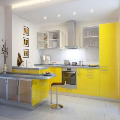 Modern High Gloss Kitchen Cabinets Design Small Lacquer Yellow Kitchen Cabinet