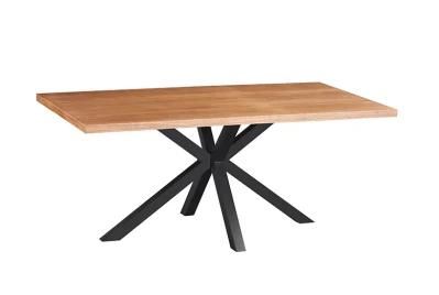 Modern Simple Restaurant Home Kitchen Furniture MDF Wooden Black Steel Dining Table