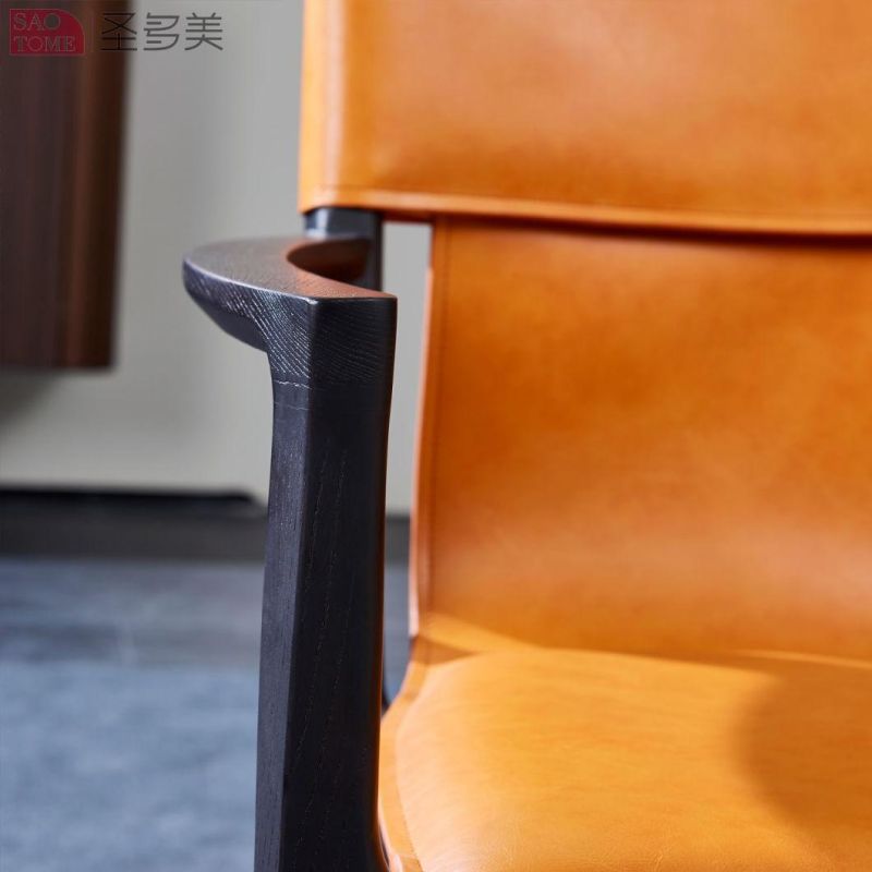 Modern Style Dining Room Furniture Leather Armrests Orange Dining Chairs