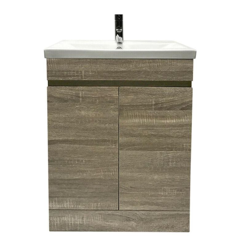 600mm Bathroom Vanity Unit Basin Sink Storage 2 Doors Cabinet Furniture Grey Oak