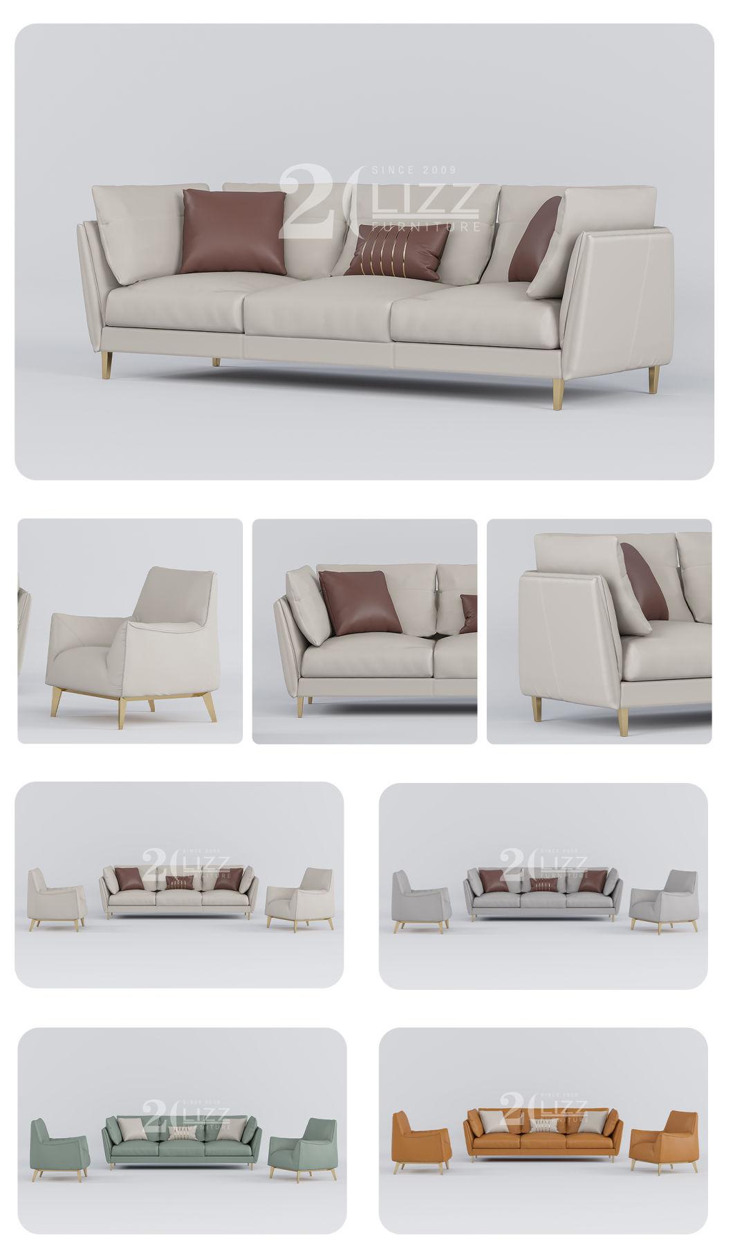 Comfortable Contemporary Style Gold Feet Home Furniture Italian Design Living Room White Genuine Leather Sofa