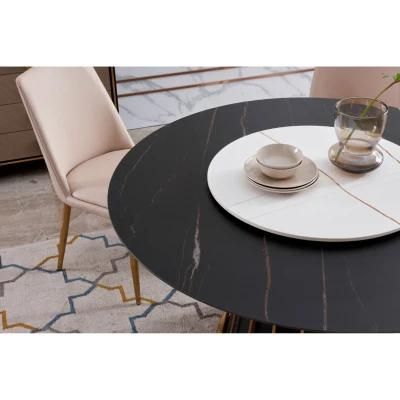 Fashion Modern Home Furniture Set Steel Leg Slate Round Food Court Dining Table Set