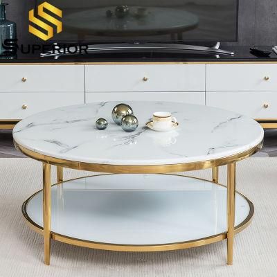 Italian Design White Round Marble Top Coffee Table