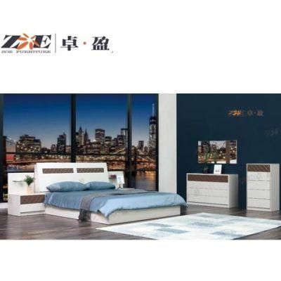 Bedroom Sets Cream and Brown Color King Size MDF Painting Bedroom Furniture with Storage Bed