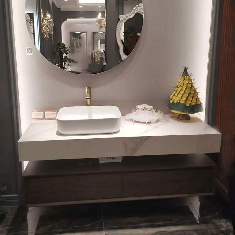 Modern Hotel Furniture Storage Wall LED Mirror Wood Bathroom Cabinet