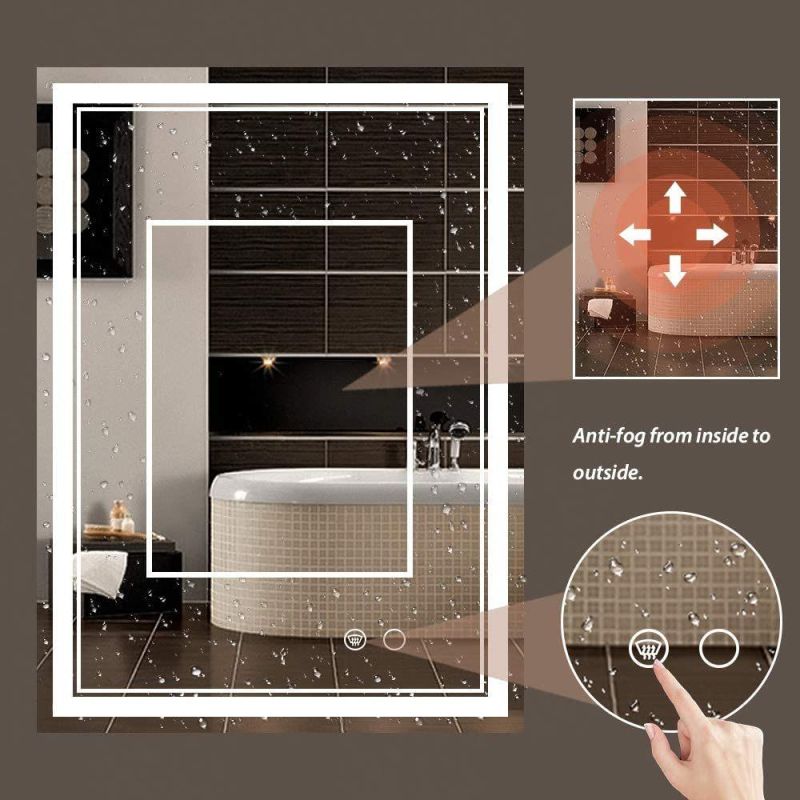 Home Decor Wall Mirror Wall Mounted Rectangle Frameless Bathroom LED Lighted Backlit Mirror