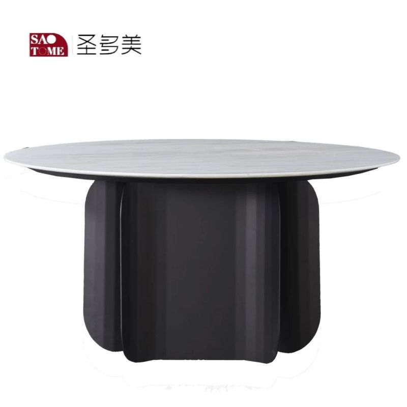 Stainless Steel + Carbon Rock Plate Extendable Oval Dining Table