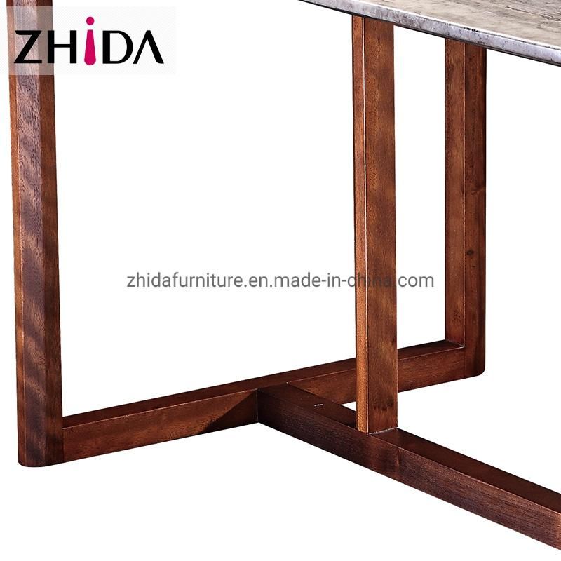 Home Furniture Modern Rectangular Marble Wooden Base Dining Restaurant Table