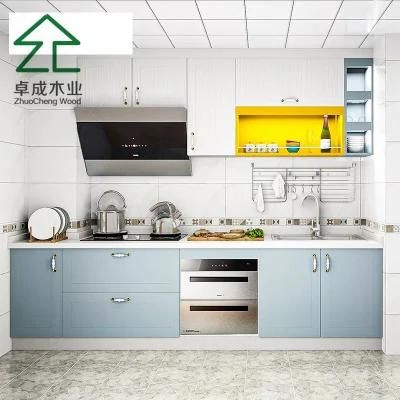 blue MDF PVC Kitchen Cabinet with Hanle