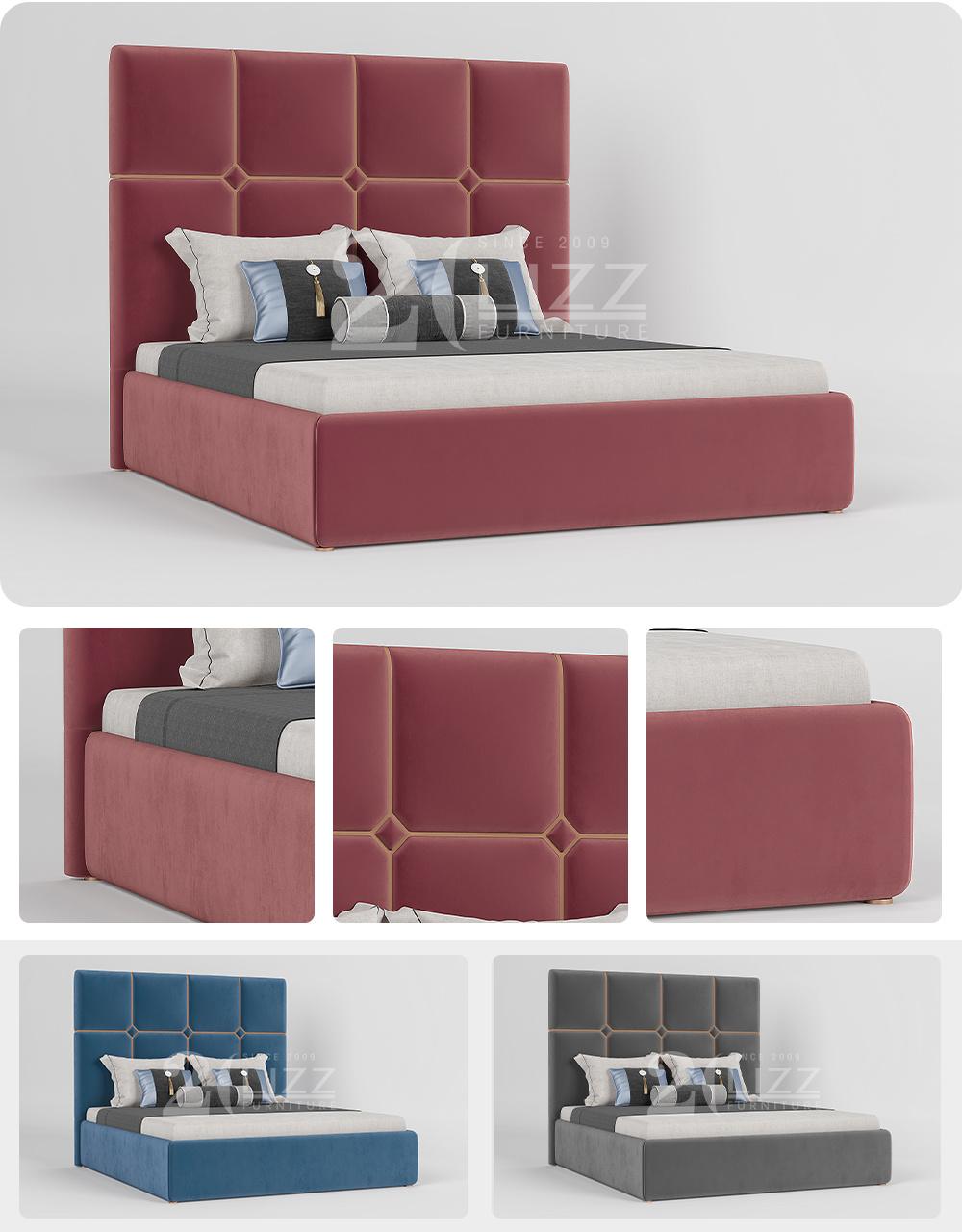 Modern Classical Design Hotel Furniture Bedroom Double Bed Set with High Headboard