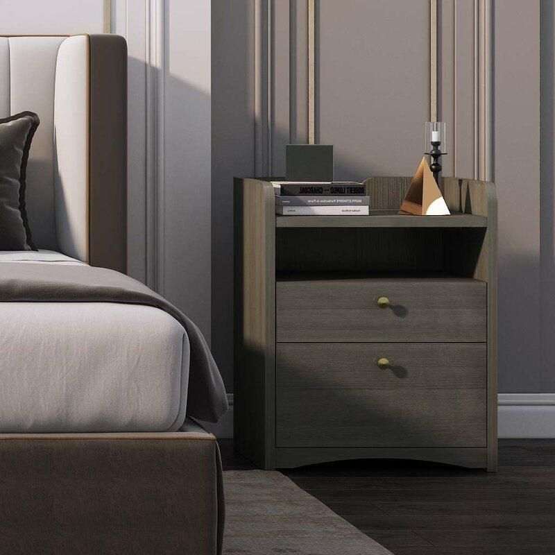 Living Room Furniture Gray Bedside Table Wooden 2 Drawer Nightstand End Table Bedroom Furniture with Metal Handle