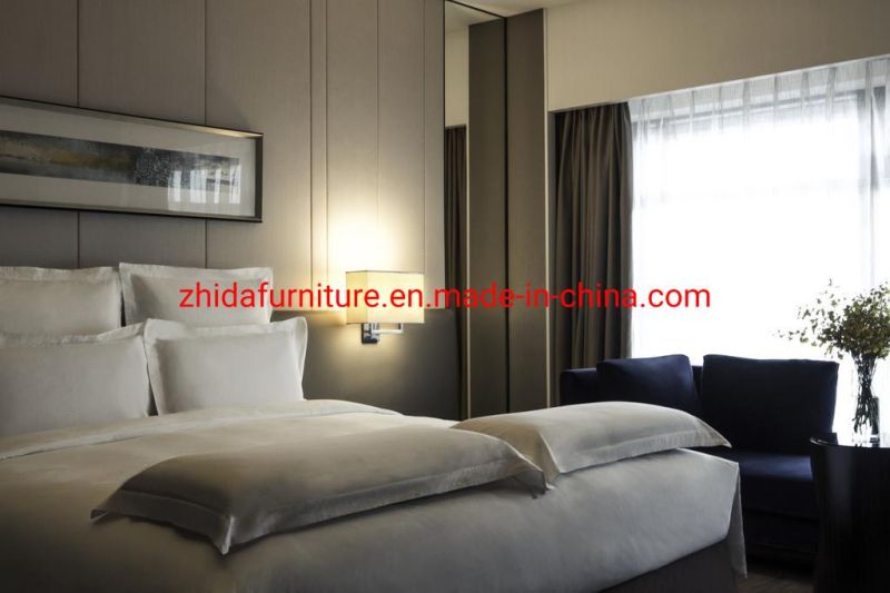 Chinese Furniture 5 Star Hilton Hotel Apartment Bedroom Wooden Furniture King Size Bed for Sale