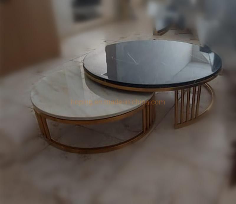 Modern Cheaper Two Top Coffee Tables Set Elegant Stainless Steel Bird Nest Marble Center Table