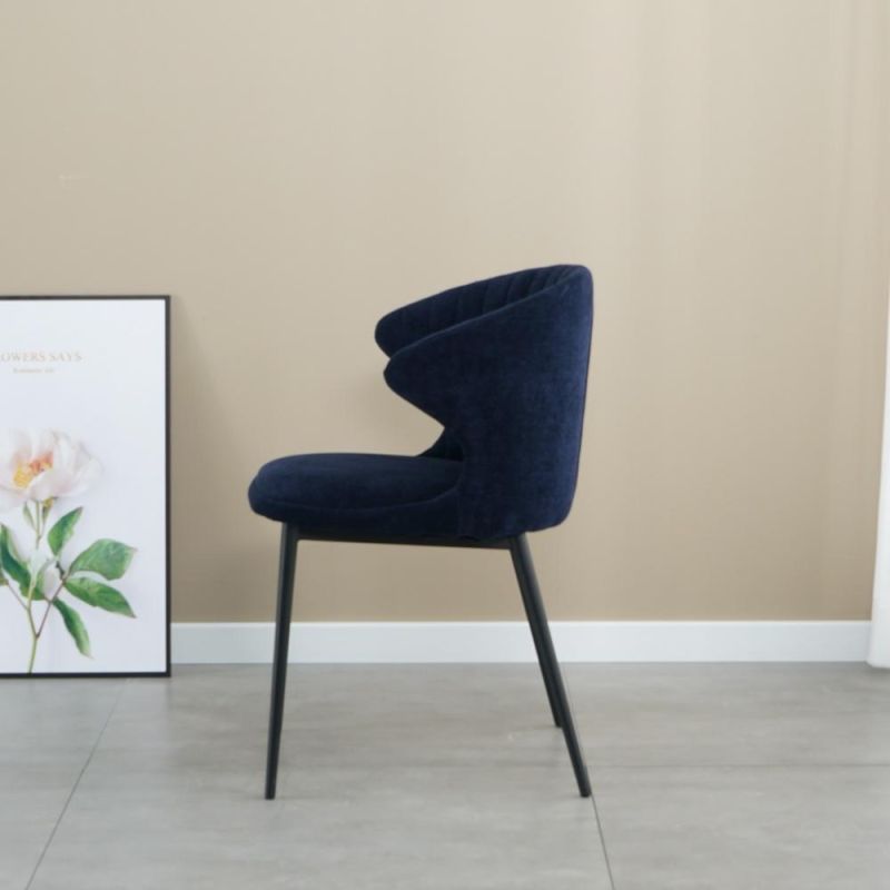 Modern Home Kitchen Furniture Shell Back Dining Chairs with Dark Blue Fabric Dining Room Chairs