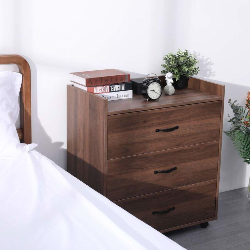 Mobile Chest of Drawers, Small Dresser with 3 Storage Boxes and 4 Movable Wheels, Drawers Storage with Top Guardrail for Bedroom/Living Room/Hallway/C